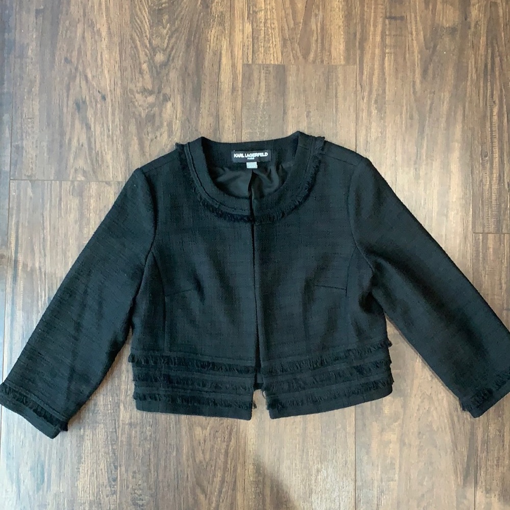 Karl Lagerfeld Paris Black Crop Tweed Jacket